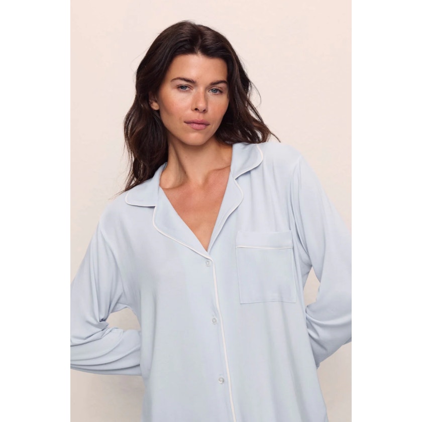 EBERJEY Women's Gisele Long Pajama Set Large Ice Blue Ivory TENCEL Modal NWT