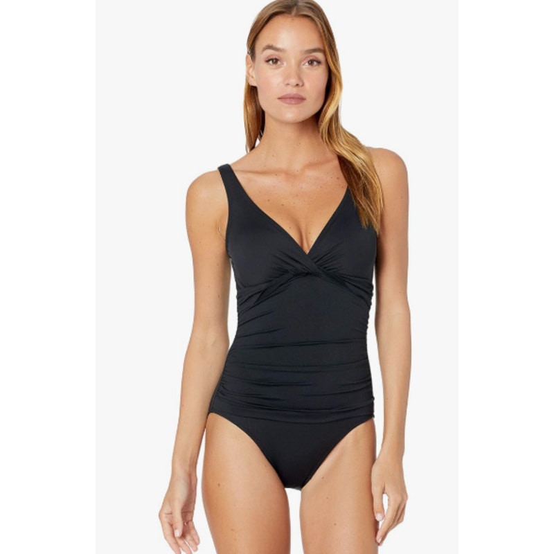 LAUREN RALPH LAUREN Twist One-Piece Swimsuit Size 8 Black Underwire OTS NWT