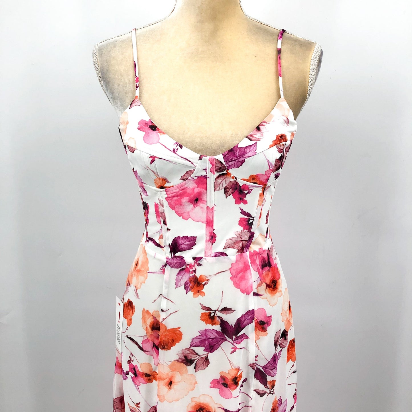 BARDOT Women's Zeta Midi Dress XS US 2 White Pink Floral Chiffon NWT