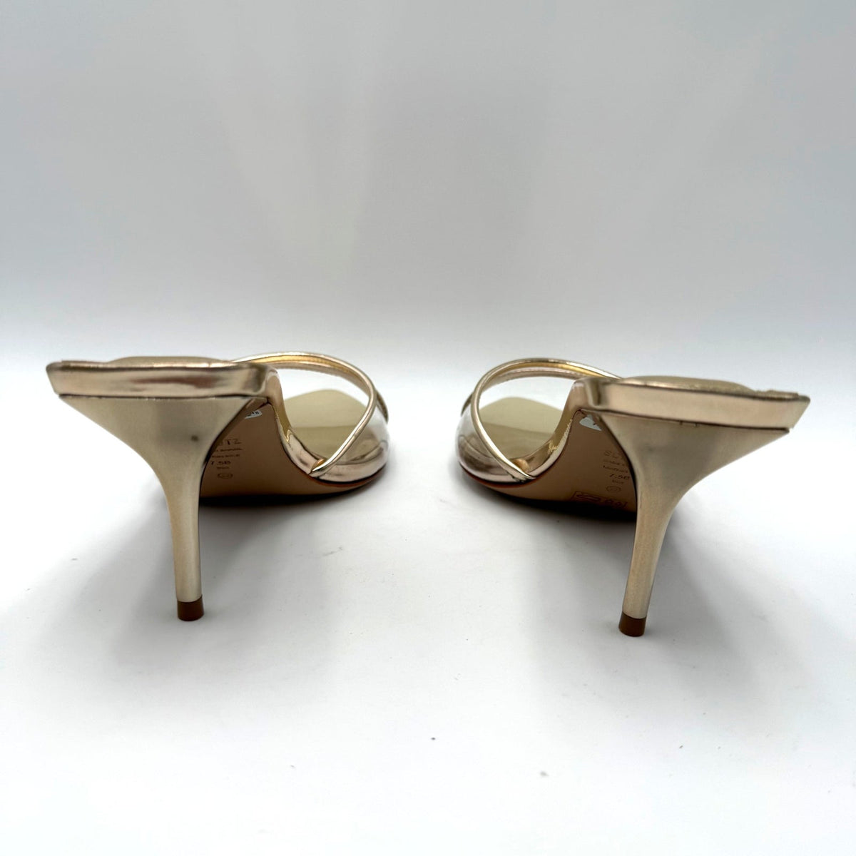 Schutz Womens Elodie Vinyl Heeled Mule Sandals Size 7.5 Platinum Gold NIB