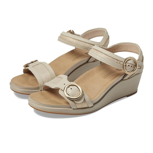 SAS Womens Seight Wedge Sandal Size 7.5 Narrow Gold Beige Leather NIB