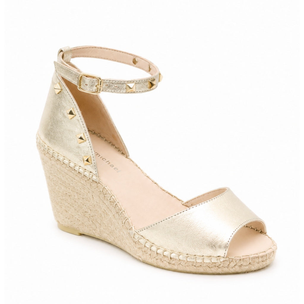Eric Michael Women's Val Wedge Sandals EU 40 US 9 Gold Leather Metallic NWOB