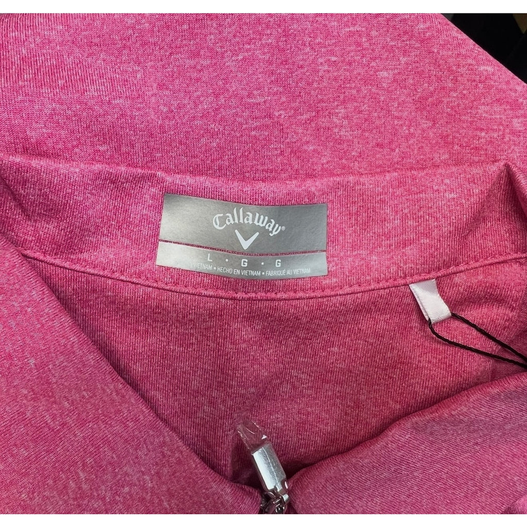 CALLAWAY Womens Sleeveless Polo Shirt Large Pink Peacock 1/4 Zip Golf NWT