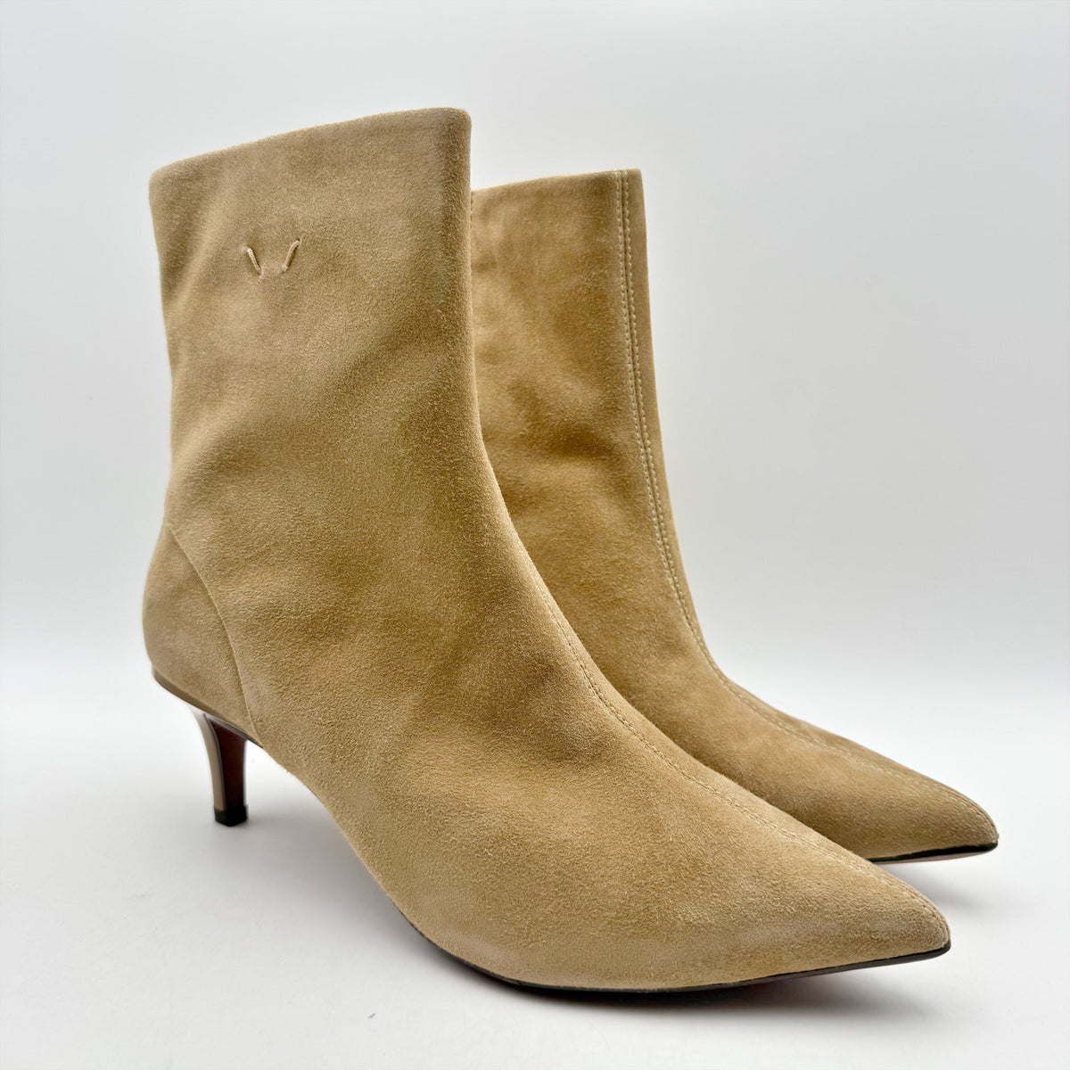 Franco Sarto Womens Anna Heel Ankle Bootie Size 8 M EU 38.5 Taupe Tan Suede NIB