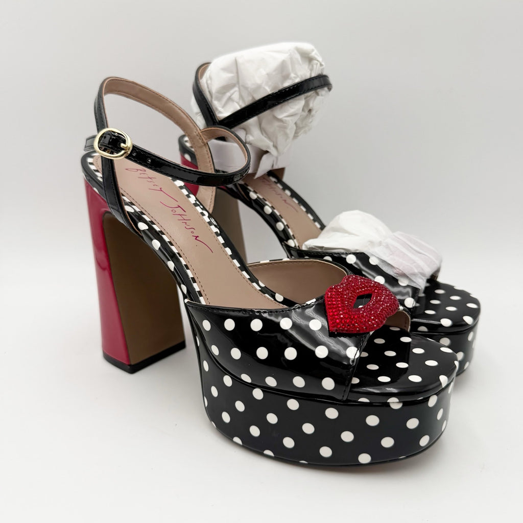 Betsey Johnson Womens Allyson Platform Heel US 6.5 Red Black White Polka Dot NIB
