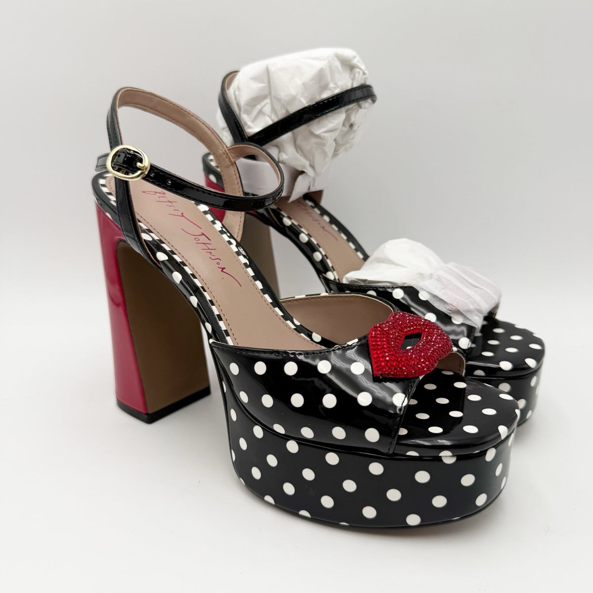 Betsey Johnson Womens Allyson Platform Heel US 6.5 Red Black White Polka Dot NIB