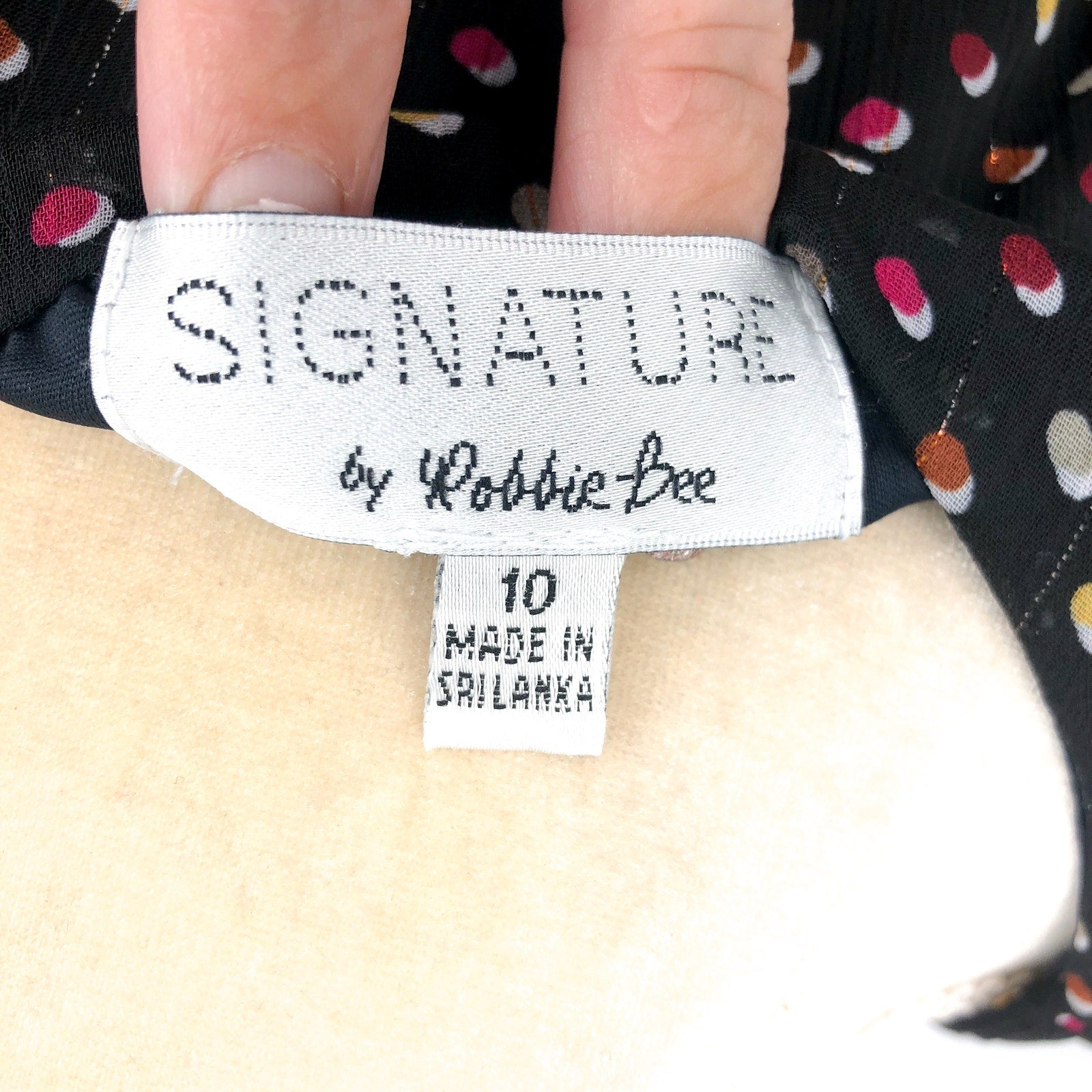 SIGNATURE BY ROBBIE BEE Faux Wrap Dress 10 Black Multi Polka Dot 3/4 Sleeve NWT