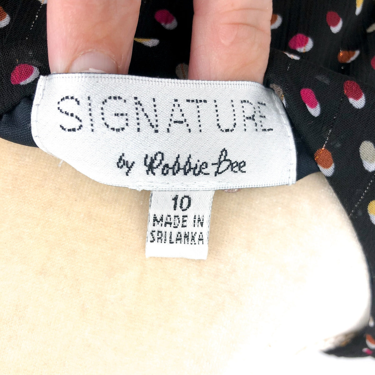 SIGNATURE BY ROBBIE BEE Faux Wrap Dress 10 Black Multi Polka Dot 3/4 Sleeve NWT