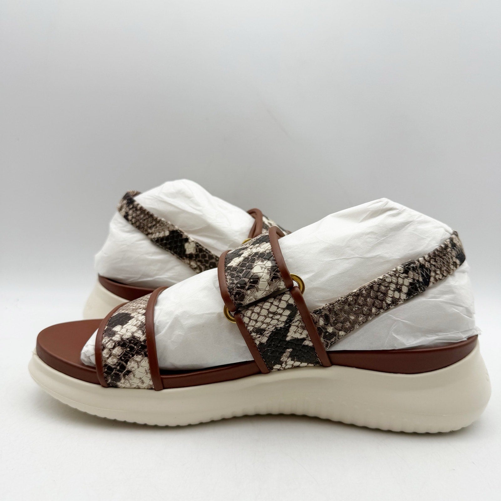 Cole Haan Womens Zerogrand Meritt Sandals Size 6 Brown Snake Print Leather NWOB