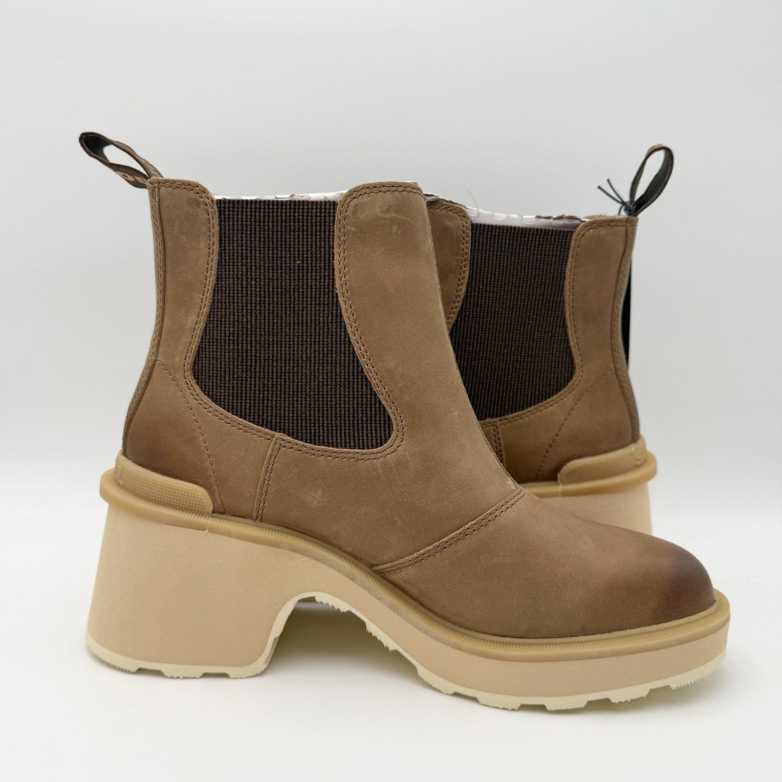 Sorel Womens Hi-Line Heel Chelsea Boot US 8 Taupe Tan Leather Waterproof NIB