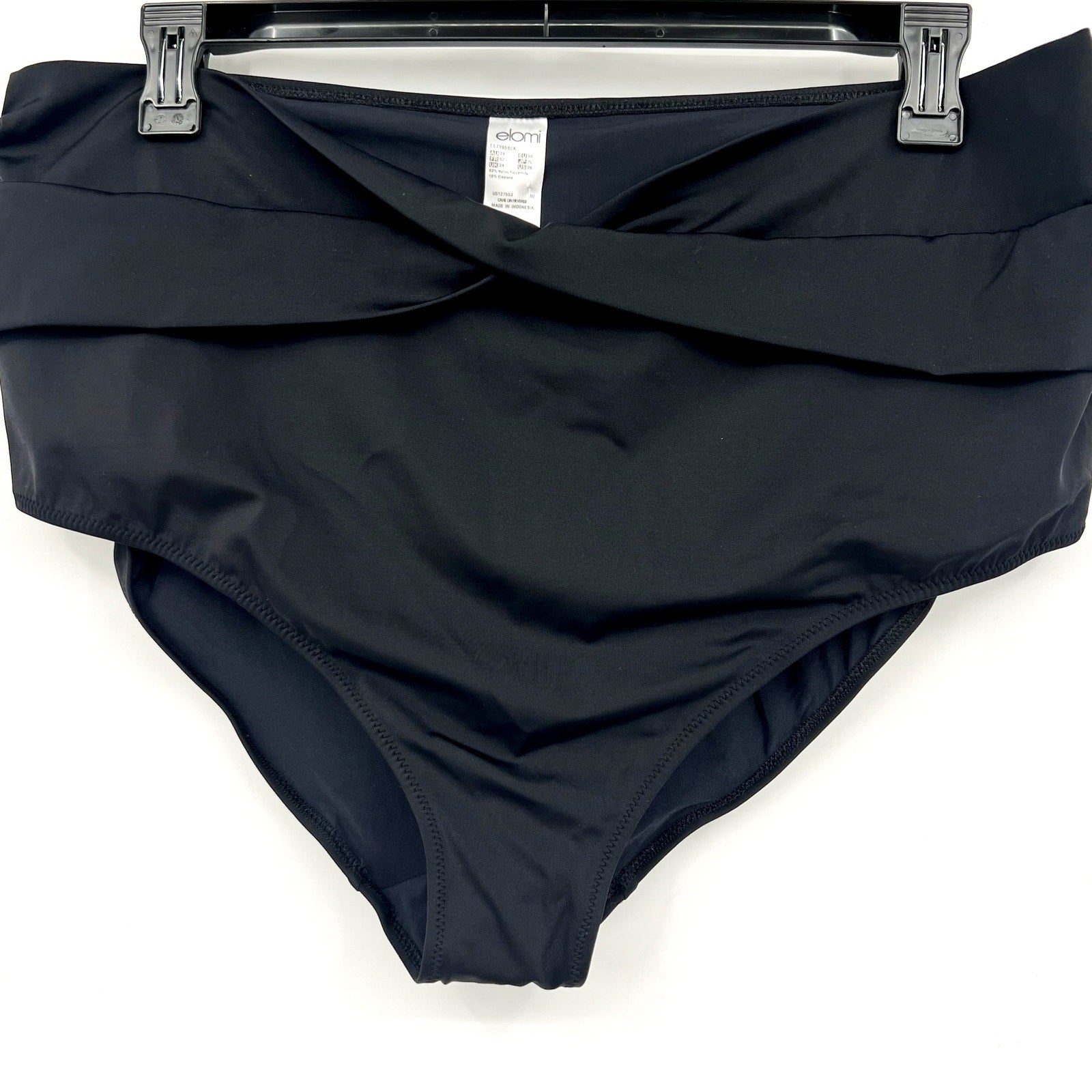 ELOMI Women's Magnetic Twist Front Swim Bottom Size 20 Black High Waist NWT