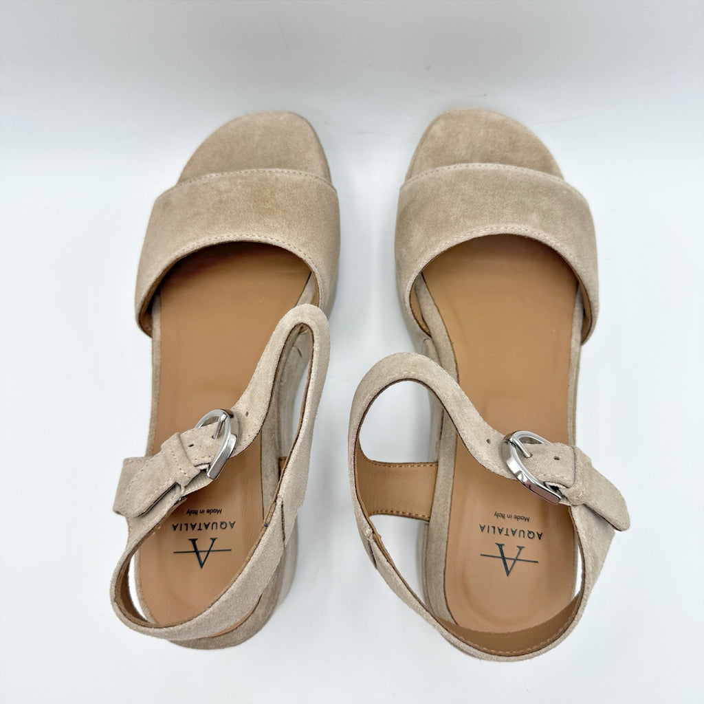 Aquatalia Womens Dinah Wedge Sandals Size 8.5 M Beige Suede Platform NWOB