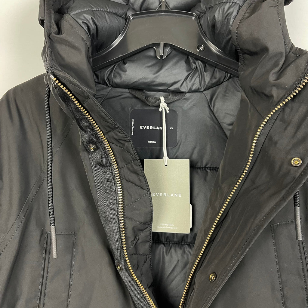 Everlane Mens The Renew Long Parka Coat XS Black Primaloft Hood Extra Heavy NWT