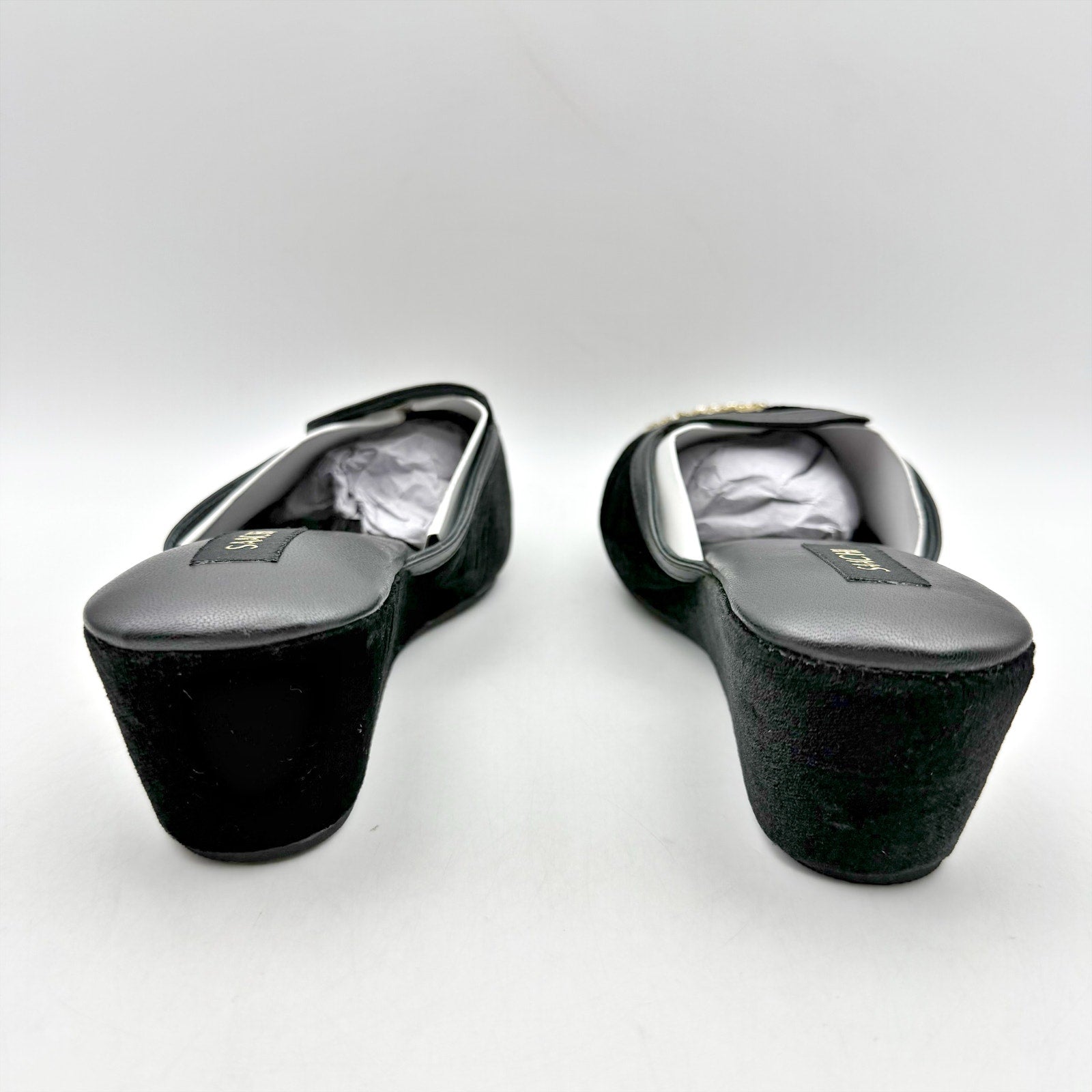 Saachi Womens Sequined Floral Slide Mules US 8 Black Velvet NWOB