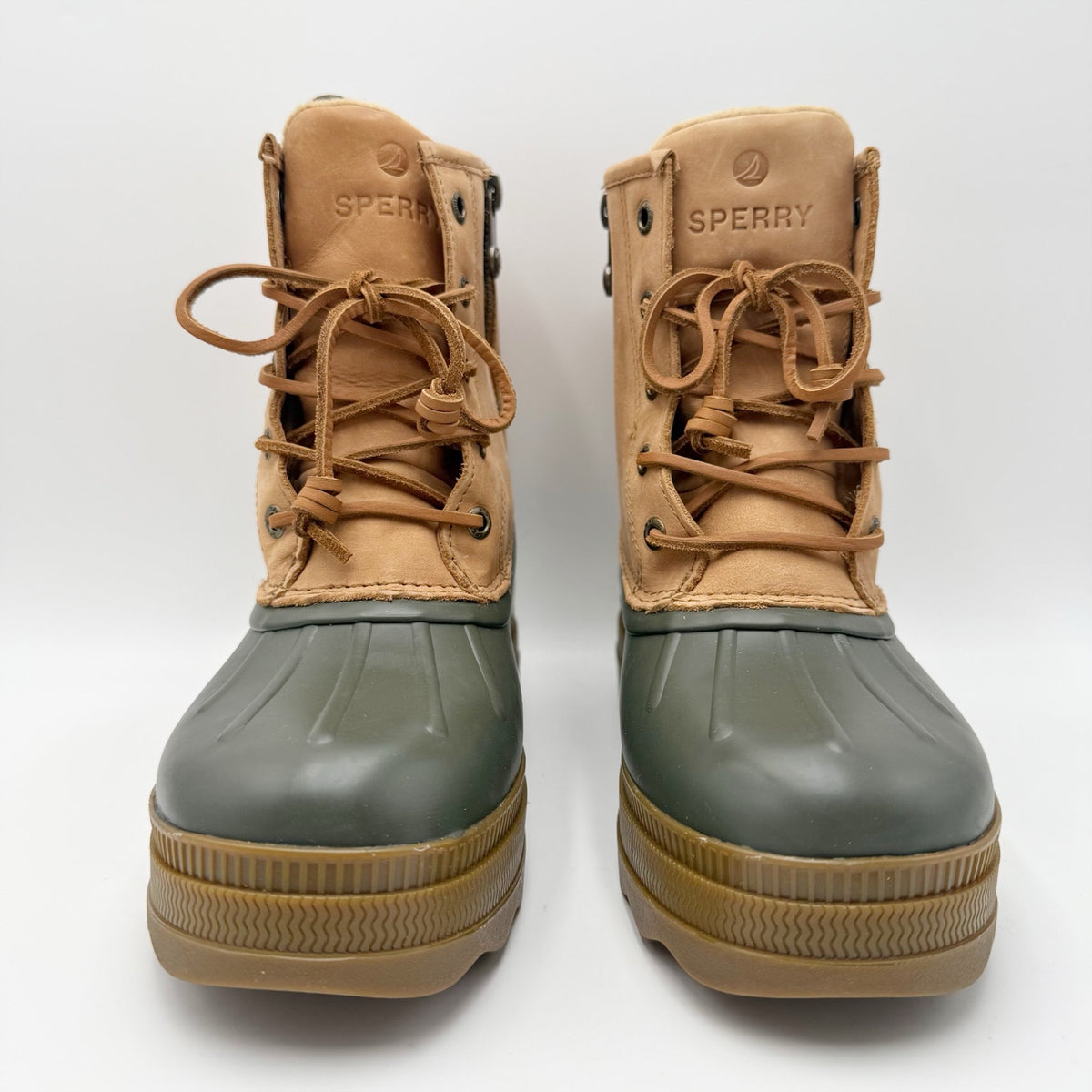 Sperry Womens Saltwater 2.0 Duck Boots Size 10 Tan Green Leather Waterproof NIB