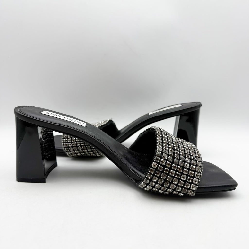 Steve Madden Womens Laney Heel Sandals Size 9.5 M Black Crystals Detail NWOB
