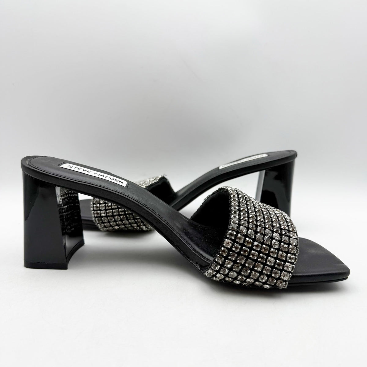 Steve Madden Womens Laney Heel Sandals Size 9.5 M Black Crystals Detail NWOB
