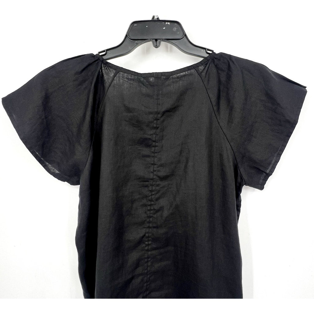TOMMY BAHAMA Coastalina Linen Top Small Black Short Sleeve V-Neck Flutter NWT