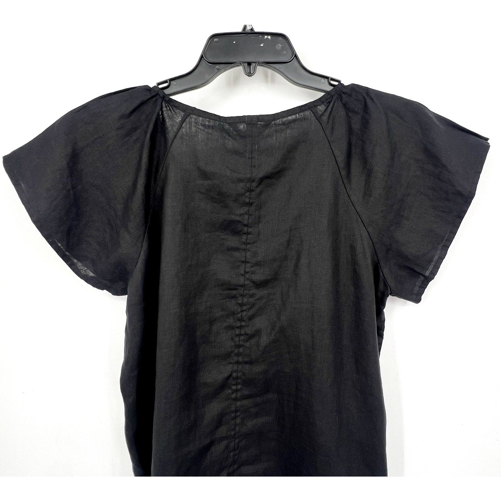 TOMMY BAHAMA Coastalina Linen Top Small Black Short Sleeve V-Neck Flutter NWT