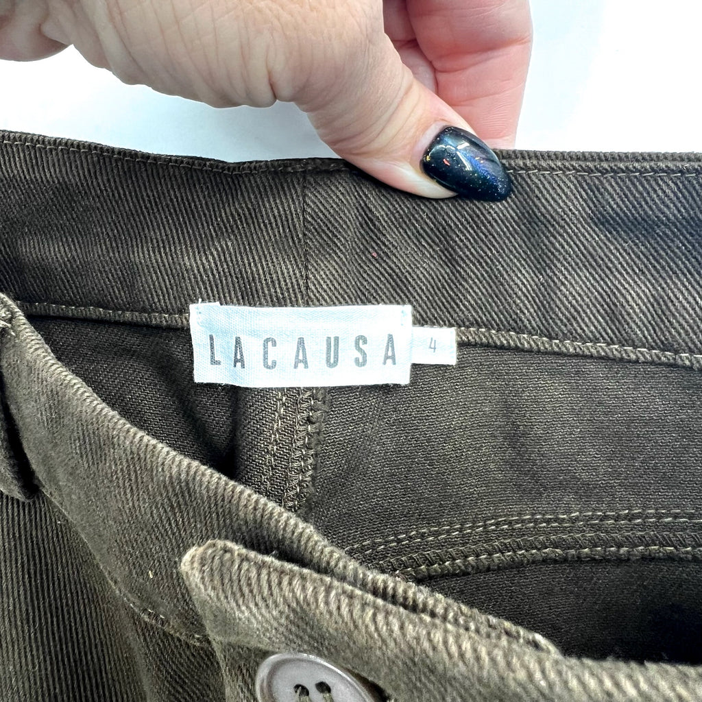 LACAUSA Women's Aiden Trouser Jeans Size 4 Green Brown Nori Mid Rise NWT