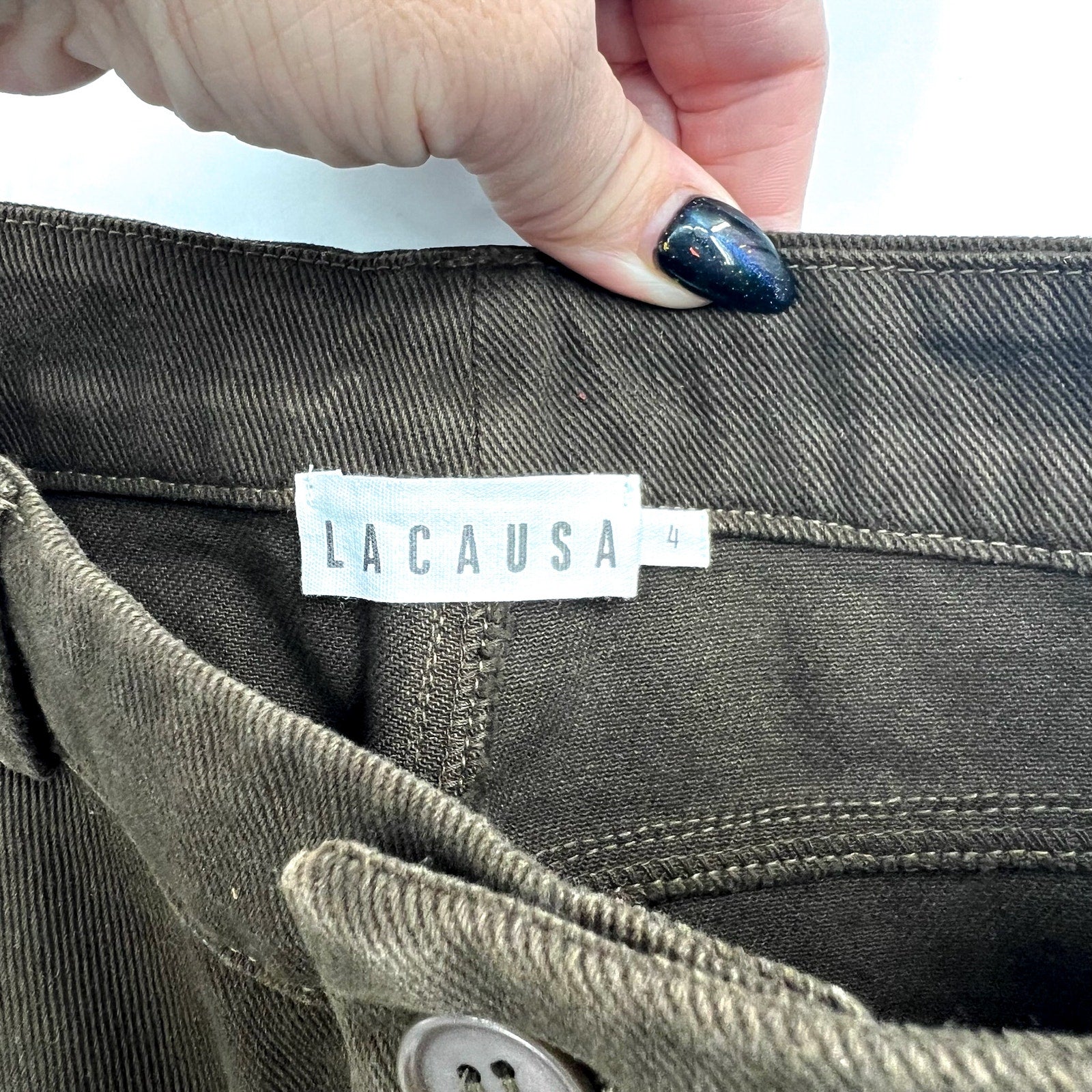 LACAUSA Women's Aiden Trouser Jeans Size 4 Green Brown Nori Mid Rise NWT