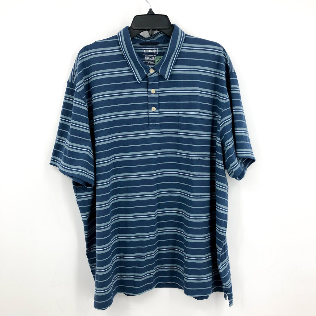 L.L. BEAN Men's Lakewashed Performance Polo 3XL Short-Sleeve Blue Stripe NWT