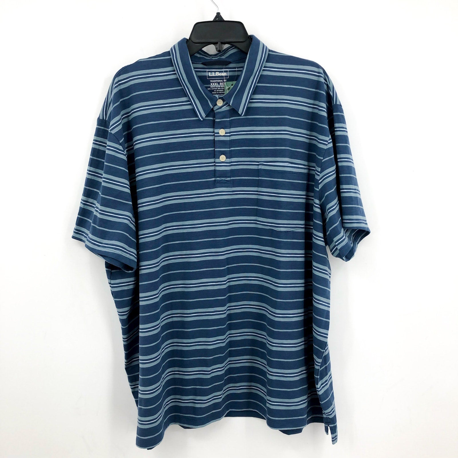 L.L. BEAN Men's Lakewashed Performance Polo 3XL Short-Sleeve Blue Stripe NWT