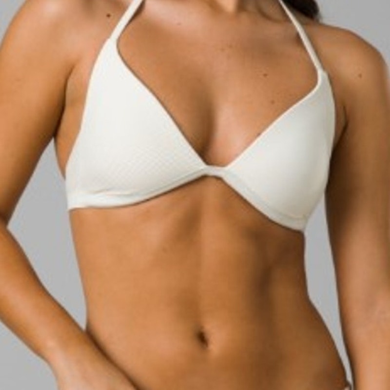 PRANA Women's Lexie Bikini Top Small White Horchata Ottoman Halter NWT