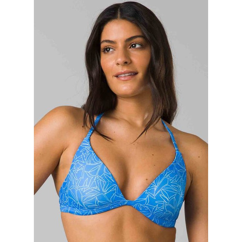 PRANA Women's Lexie Halter Bikini Top XS Blue Floret Print UPF 50+ NWT