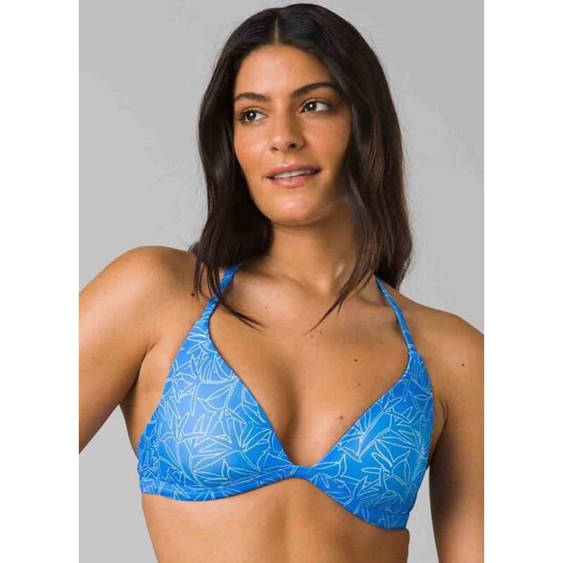 PRANA Women's Lexie Halter Bikini Top XS Blue Floret Print UPF 50+ NWT