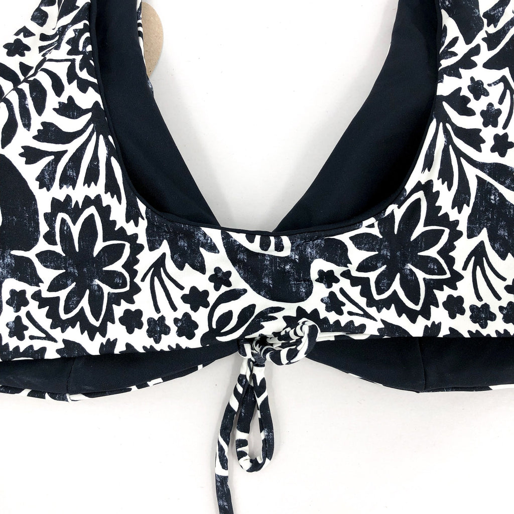 PRANA Women's Ruby Beach Bikini Top Small Black Flora Fauna Lace Up Swim NWT