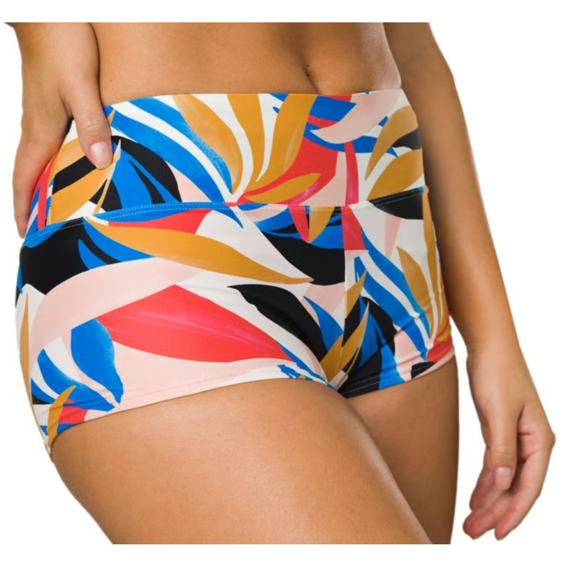 PRANA Women's Datum Swim Bottoms XS Red Tropics Print Floral Boy Short NWT