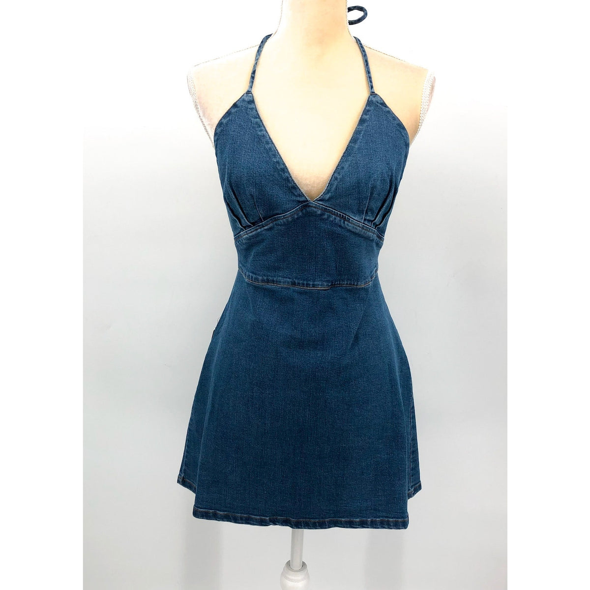 BARDOT Womens Sofia Denim Mini Dress XL US 10 Vintage Blue Halter Y2K NWT