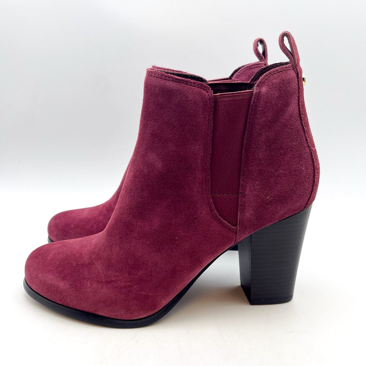 MICHAEL KORS Women's Evaline Suede Heeled Bootie 9M Mulberry Red Pull-On NWOB