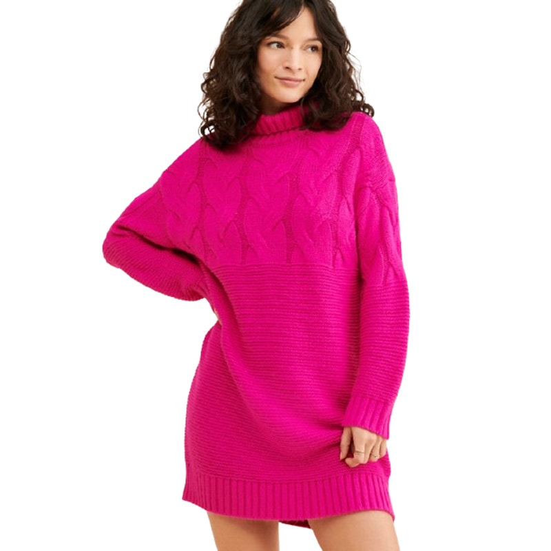 STITCHDROP Women's Turtleneck Sweater Mini Dress Medium Pink Magenta NWT