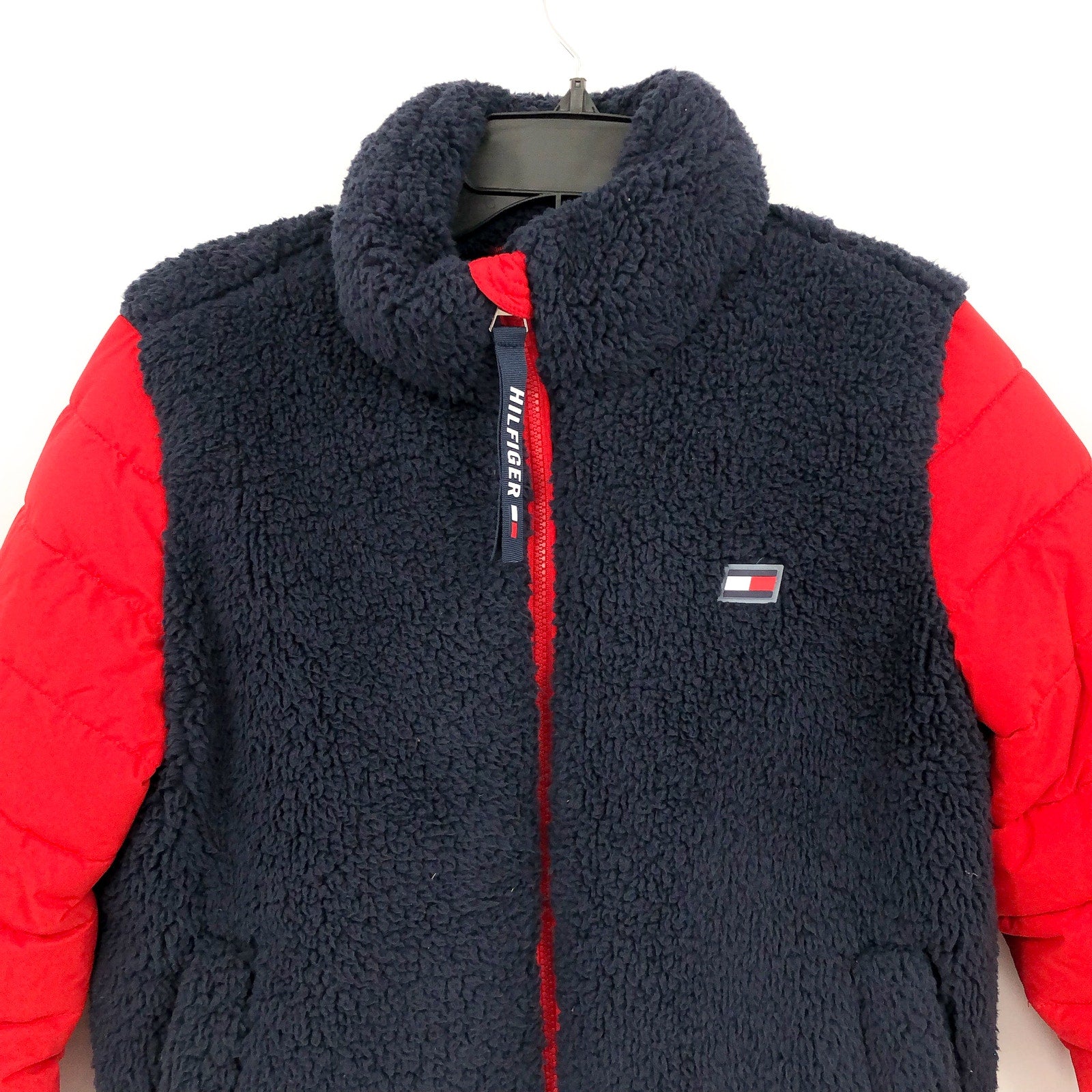 Tommy Hilfiger Sport Womens Sherpa Winter Coat Small Navy Blue Red Full Zip NWT