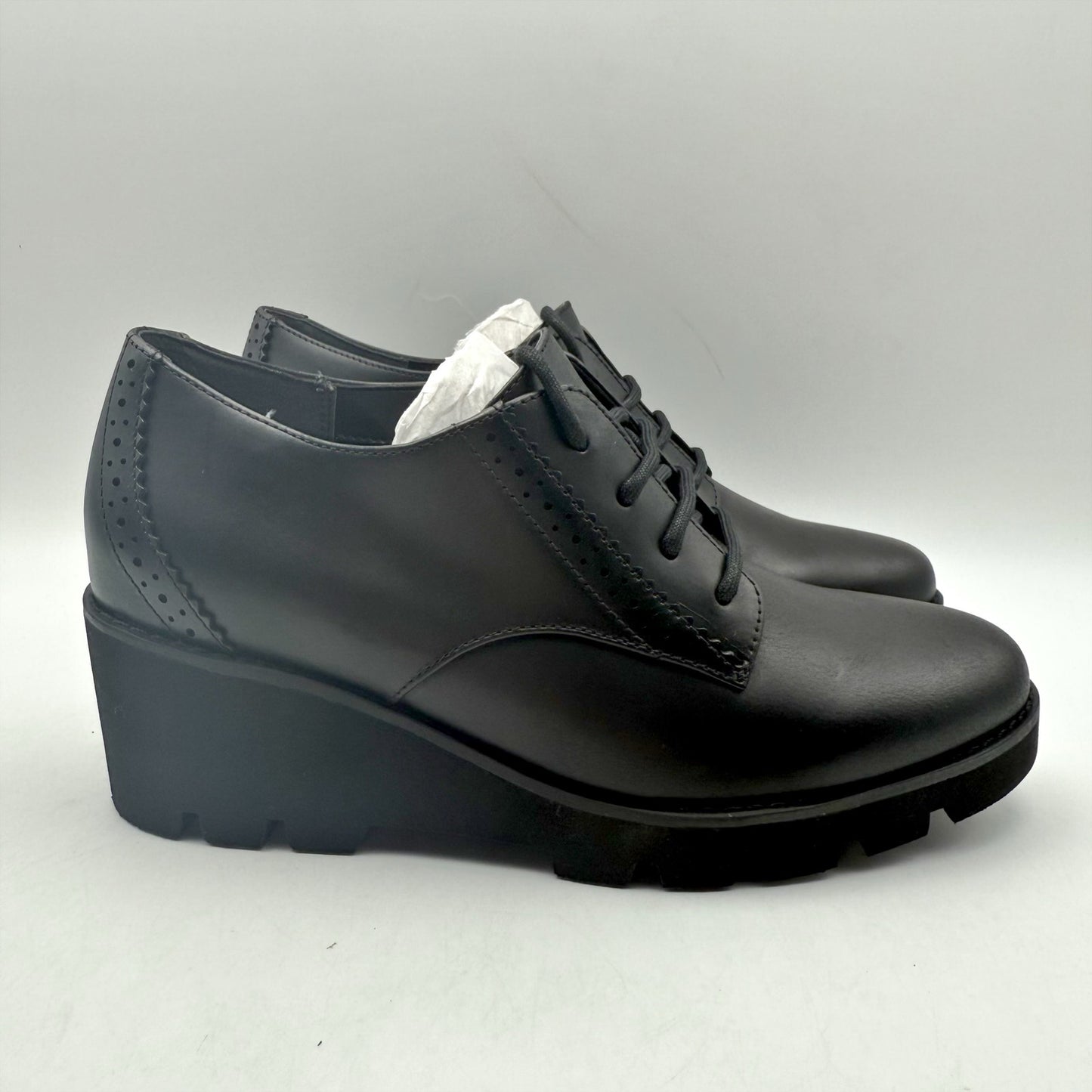 Vionic Womens Anaheim Wedge Oxford Derby Shoes US 6 M Black Leather NIB