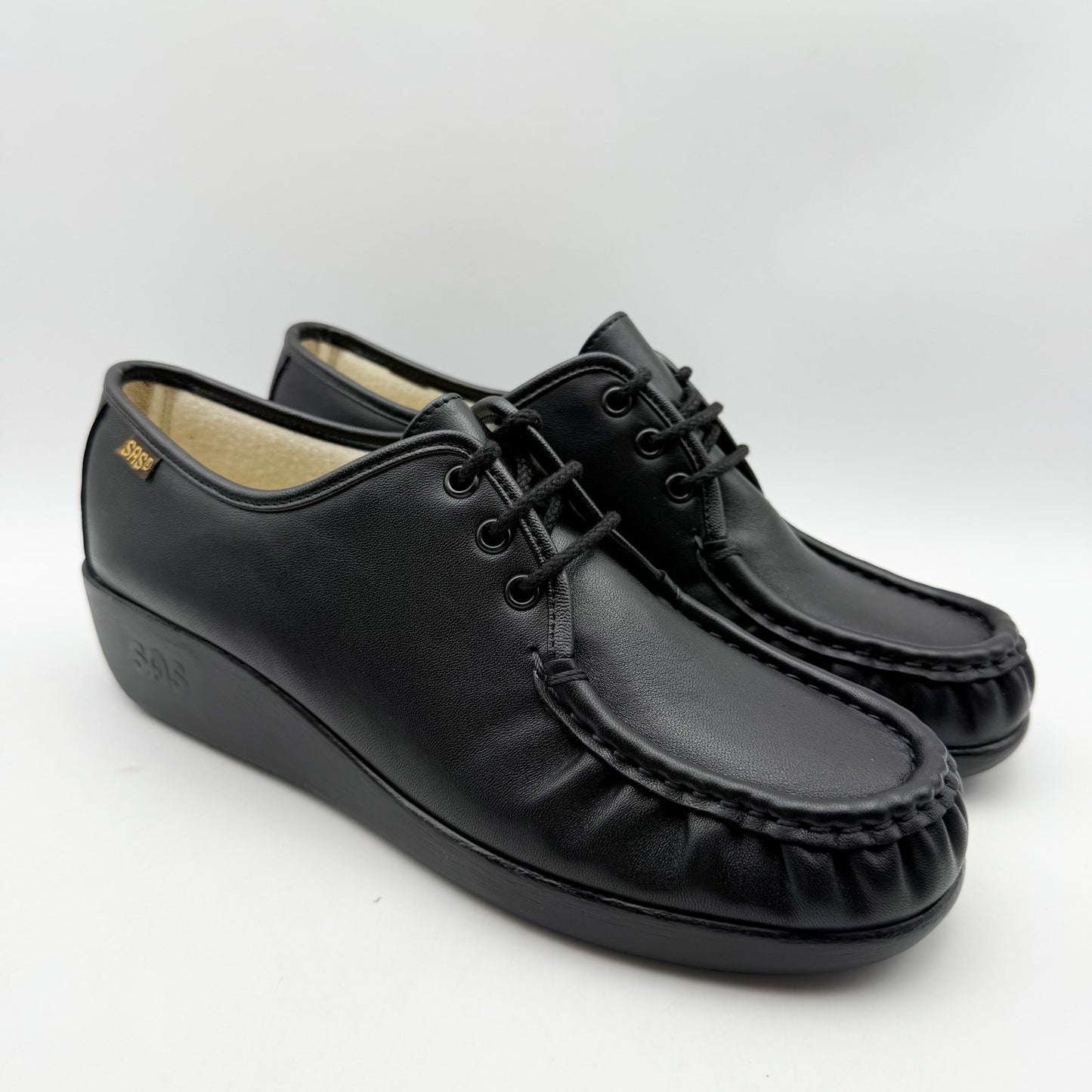 SAS Womens Bounce Lace Up Moc Shoes US 9.5 M Black Leather NWOB