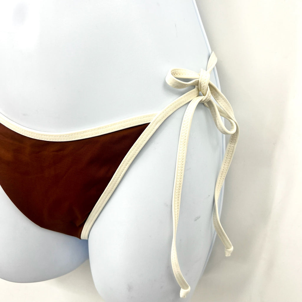 L*SPACE Women's Levy Bitsy String Bikini Bottoms Medium Coffee Brown Cream NWT