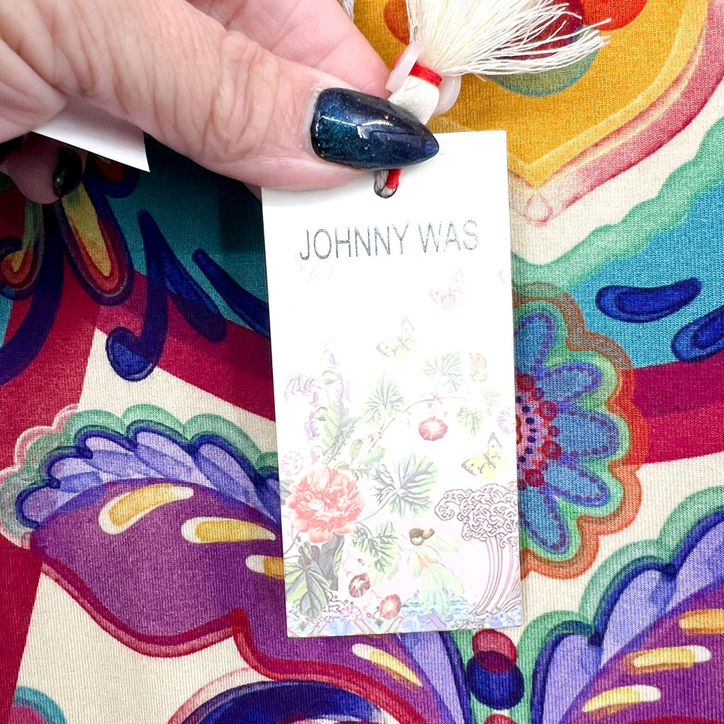JOHNNY WAS The Janie Favorite Top Large Multi Mcanna Scarf Short Sleeve NWT