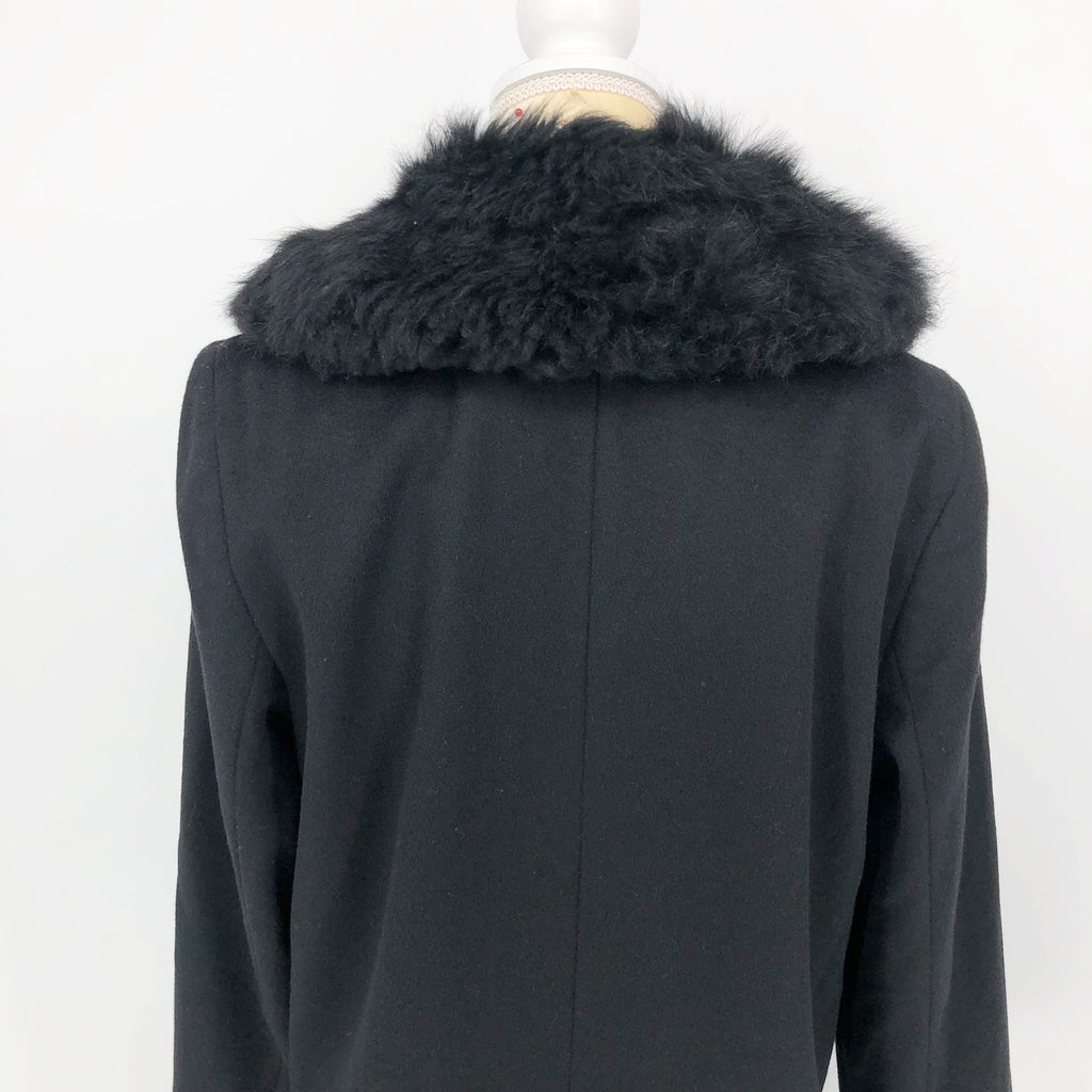 Sofia Cashmere Women Long Full Length Coat 6 Black Fur Collar Wool Cashmere NWOT