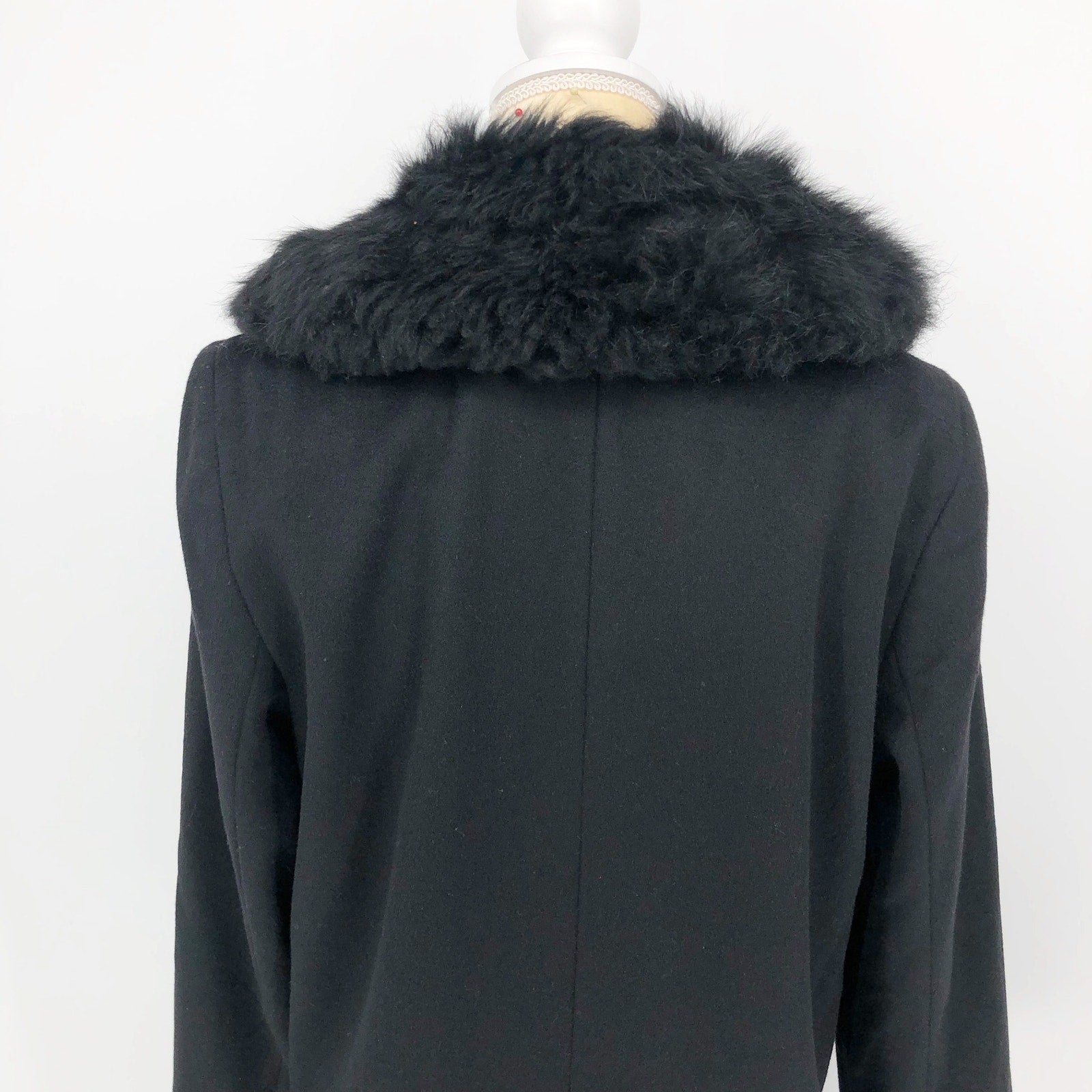 Sofia Cashmere Women Long Full Length Coat 6 Black Fur Collar Wool Cashmere NWOT