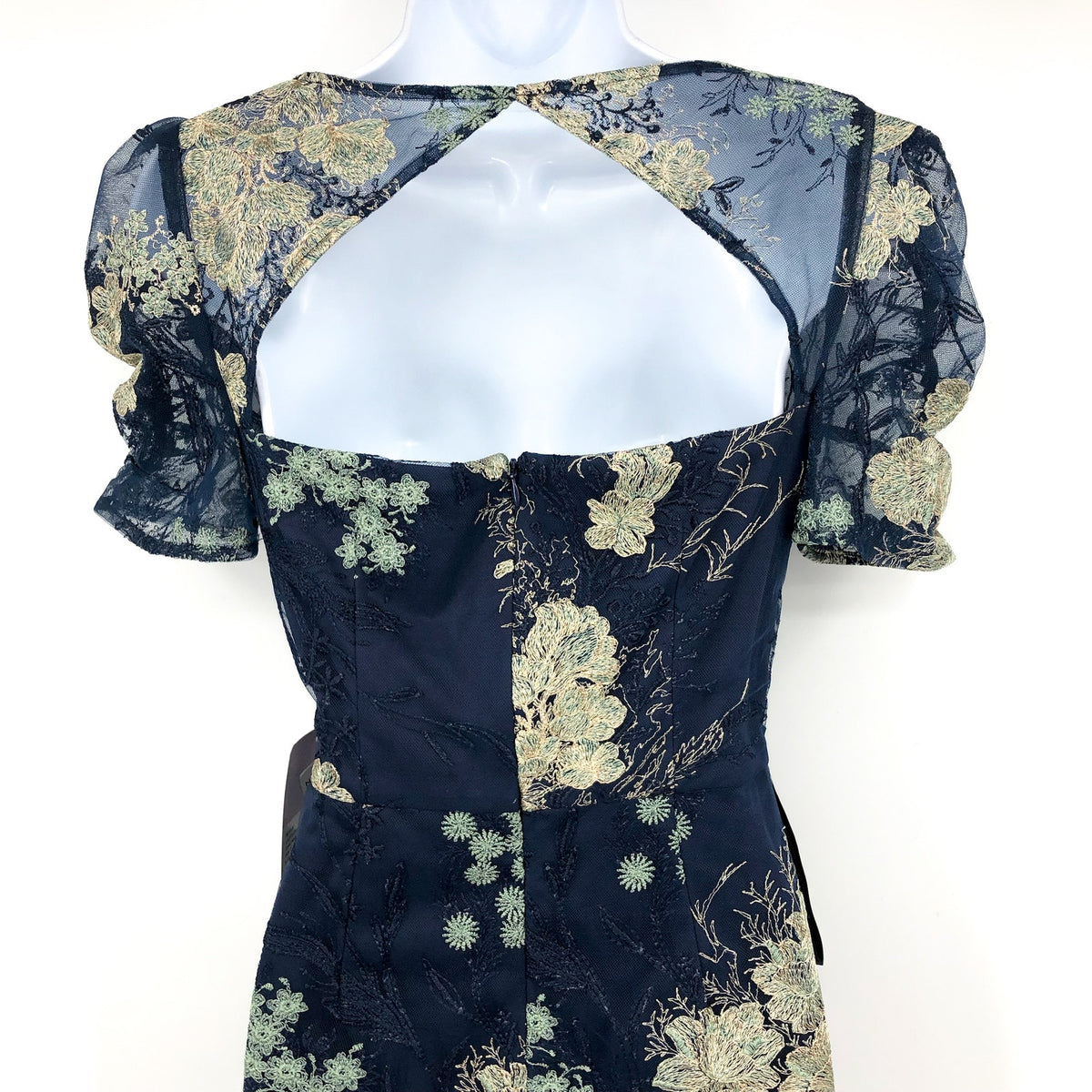 JS COLLECTION Women's Hope Flounce Tea Length Dress Size 2 Navy Jade Floral NWT