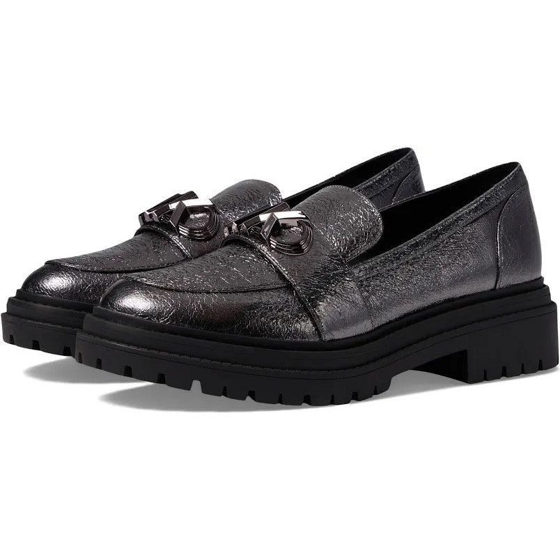 Micheal Kors Womens Parker Lug Loafers Size 6 M Metallic Grey NWOB