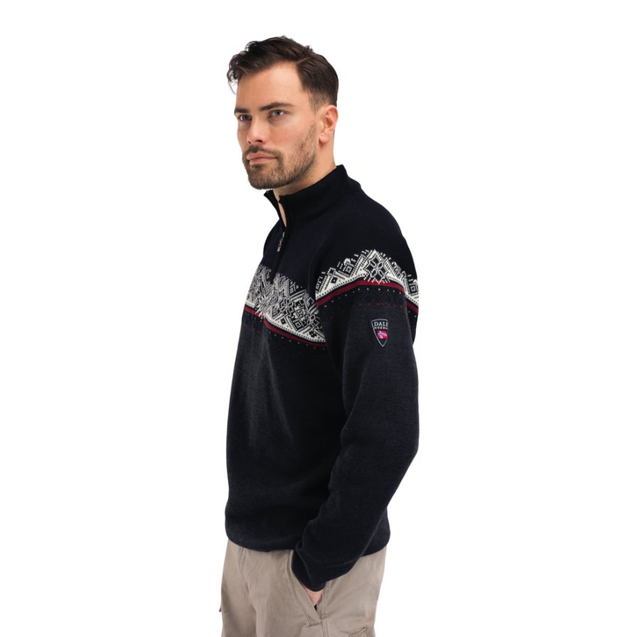 DALE OF NORWAY Moritz Merino Wool Sweater Large Black Raspberry NWT