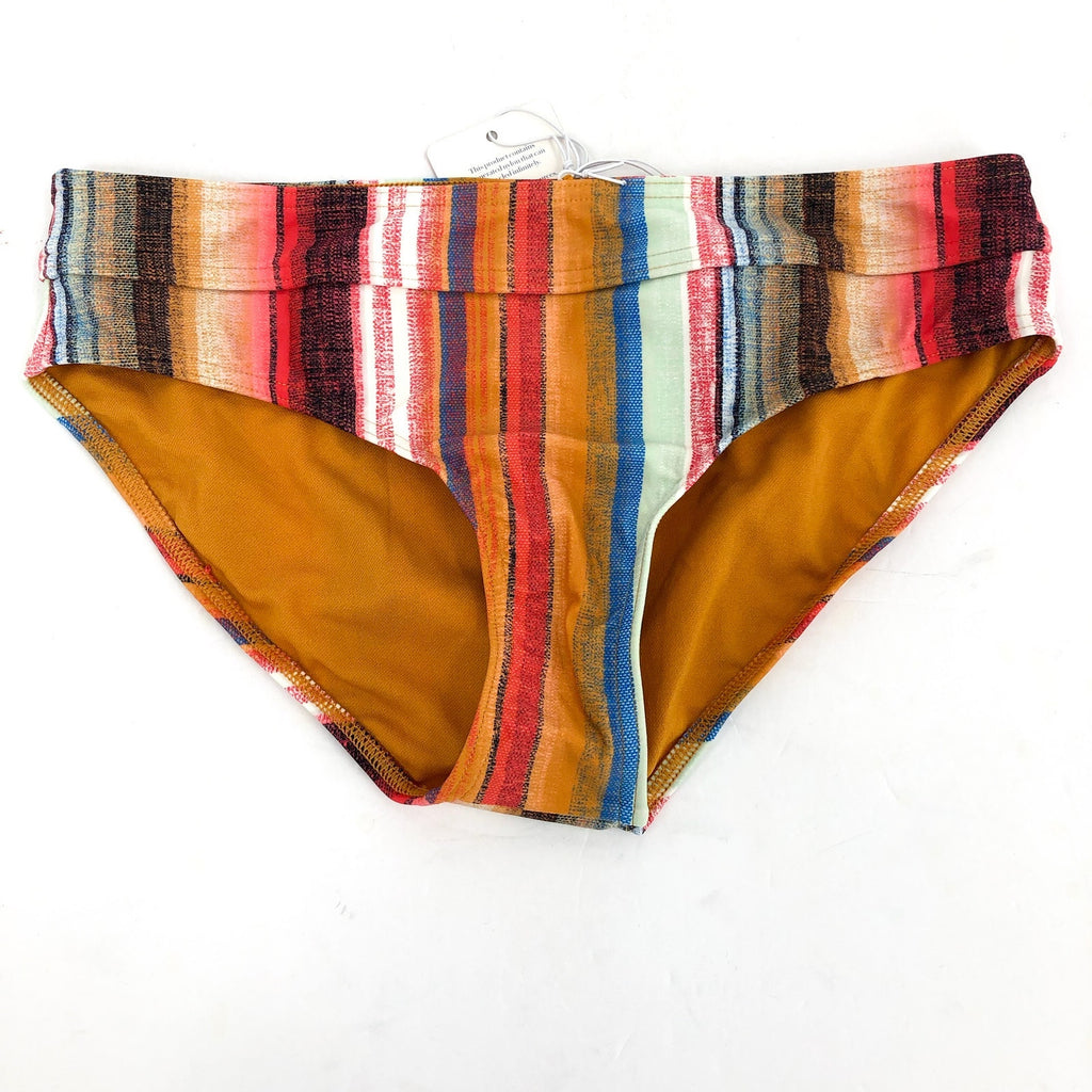 PRANA Women's Ramba Bikini Bottom Large Multi Baja Stripe Mid Rise Banded NWT