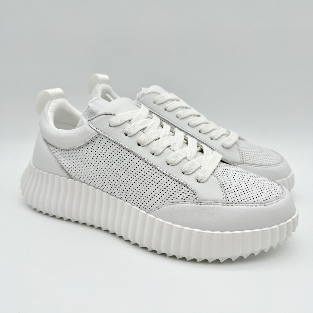 Steve Madden Womens Shock Sneakers US 7.5 M White Leather Platform NIB