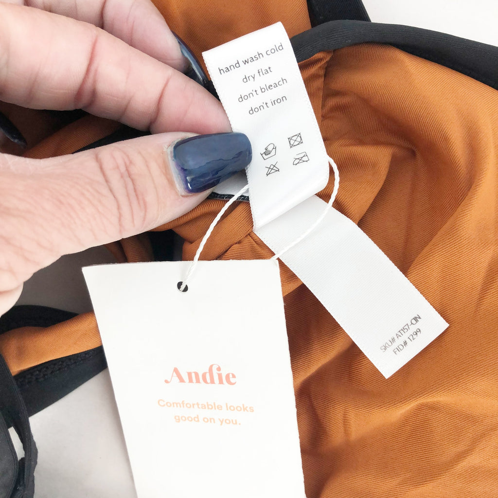 ANDIE Women's The Cove Bikini Top 3XL Tan Cinnamon Black Contrast V-Neck NWT