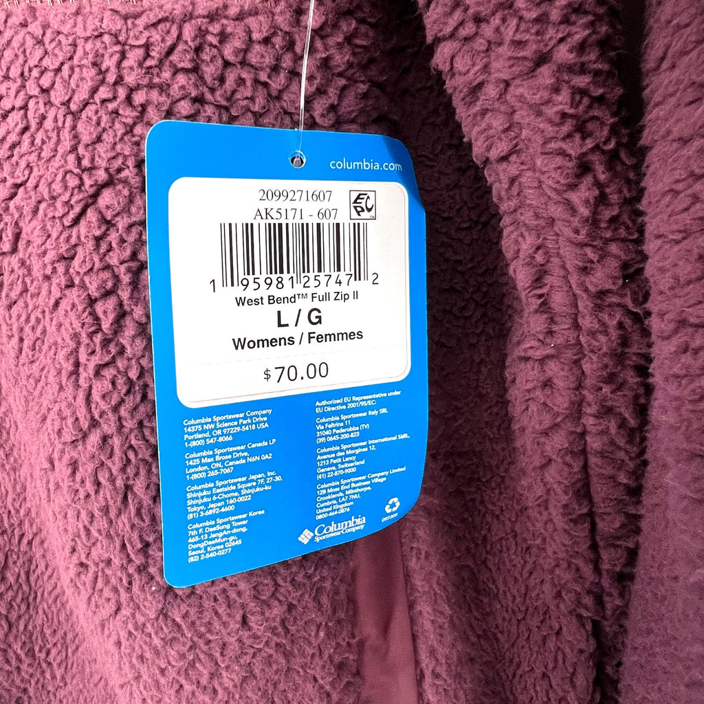 COLUMBIA Women's West Bend Full Zip II Fleece Jacket Large Purple Moonvista NWT