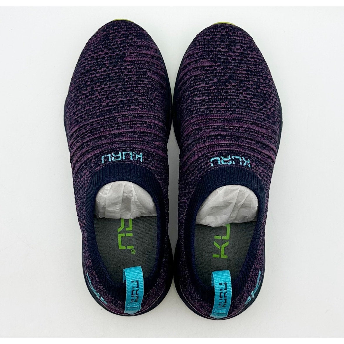 Kuru Womens Stride Slip On Sneakers Size 5 WIDE EU 35 Purple Blue Knit NWOB